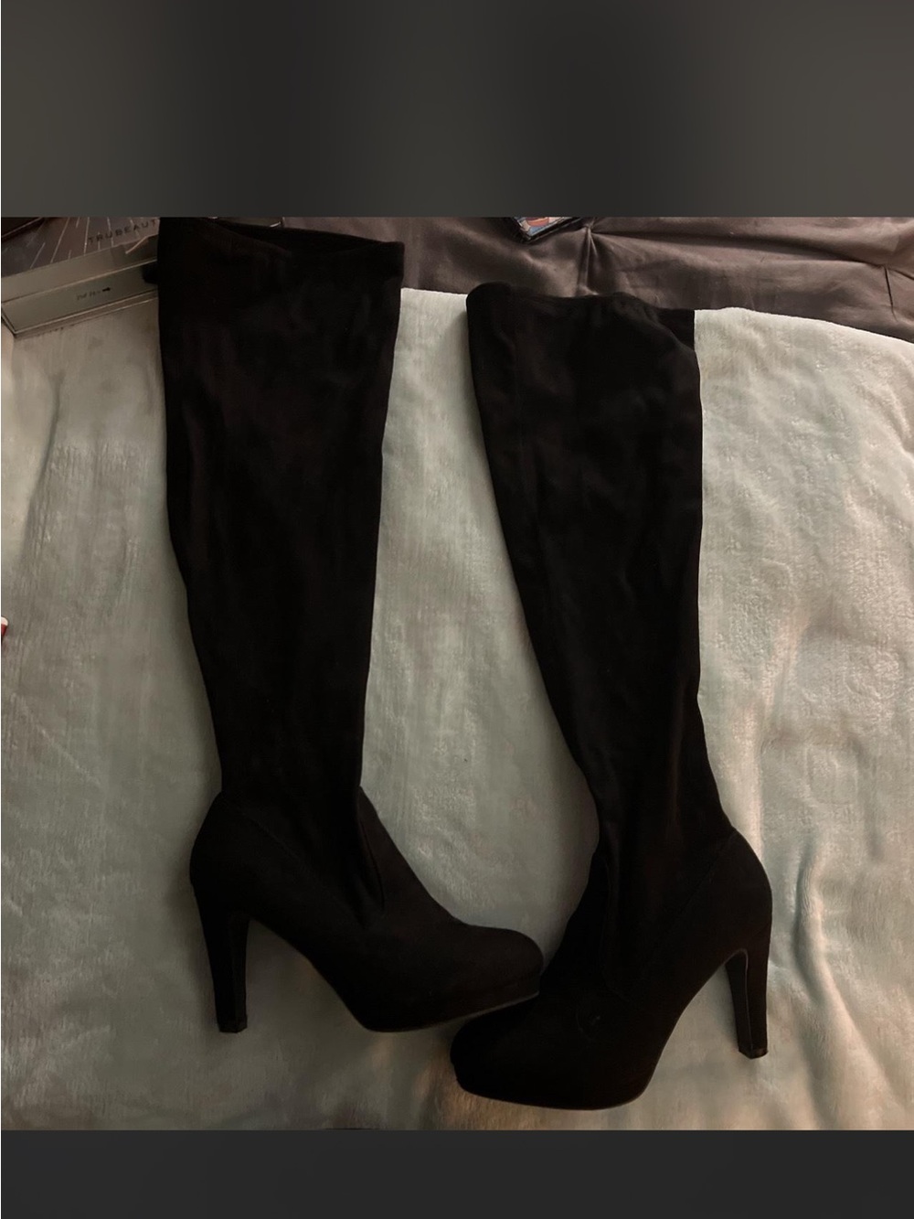 new directions Black Over-the-Knee High Heel Boots